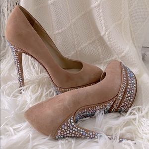 Brian Atwood-Rhinestone Studded Suede Pump